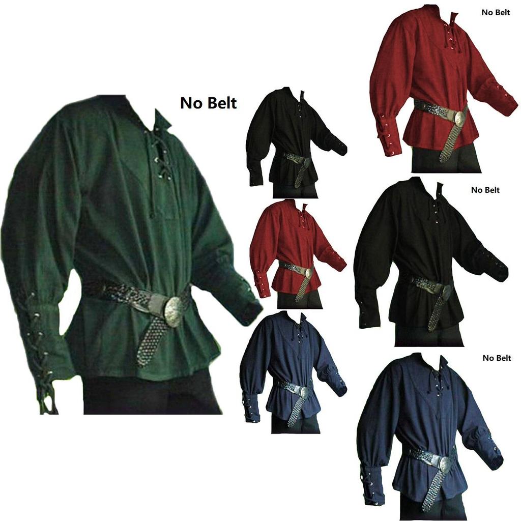 Średniowieczny Renesansowy Męski Top Rycerski ze Stójką, Sznurowana Koszulka Kostium na Stylowy Cosplay