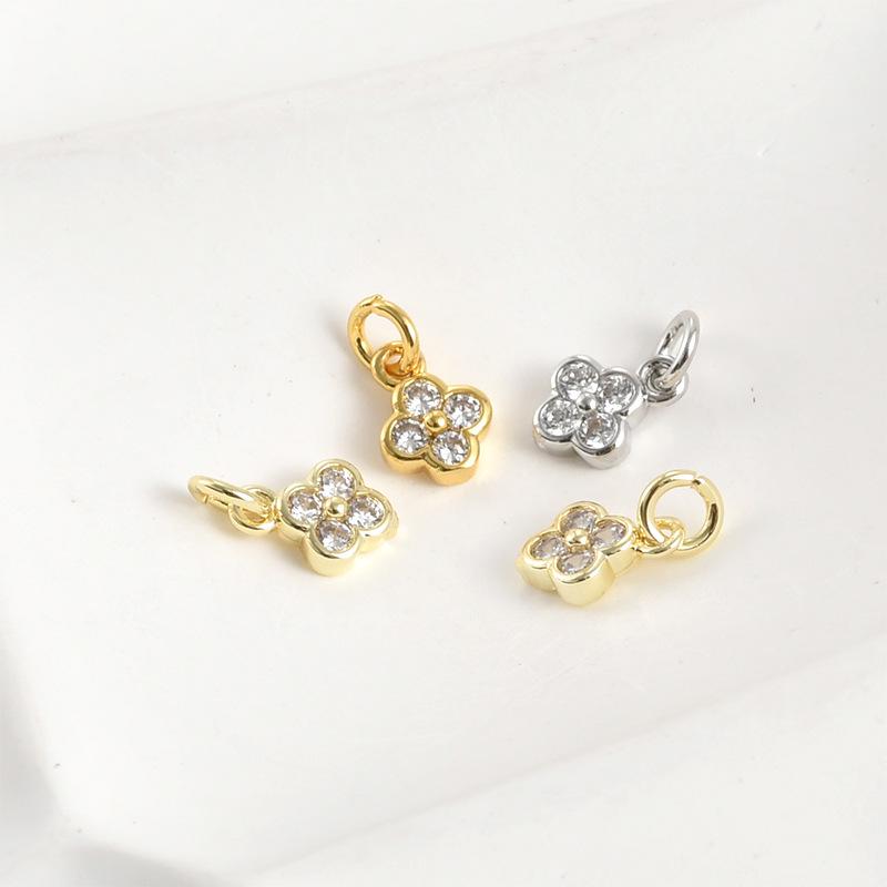 14K Gold Plated Cubic Zirconia Four-Leaf Clover Mini Pendant Charm