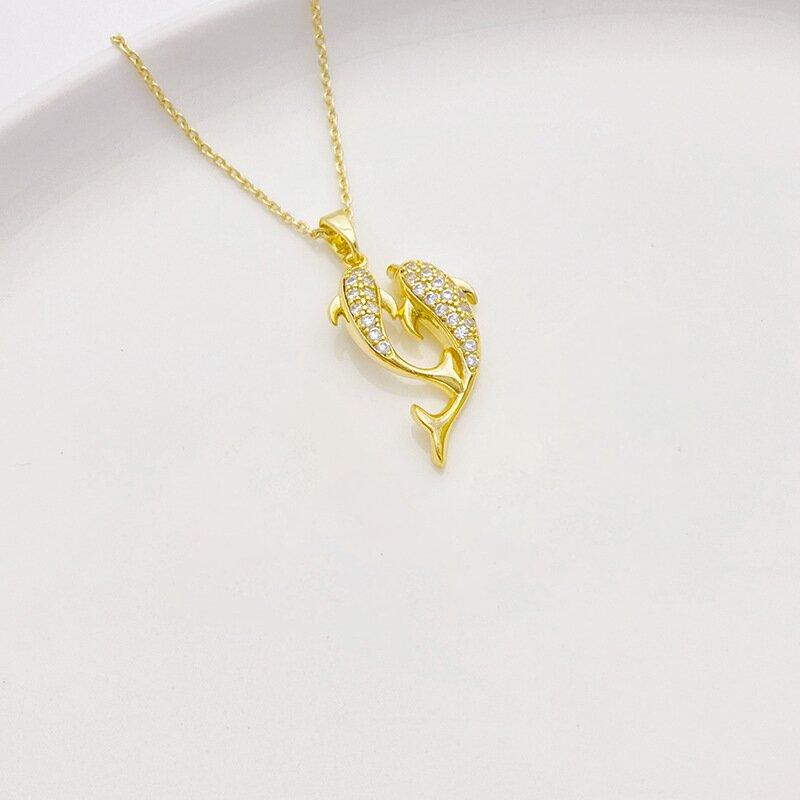 1 Pcs Copper Micro Zirconia Pendant with Stainless Steel Chain Combination Light Luxury Versatile Collarbone Chain