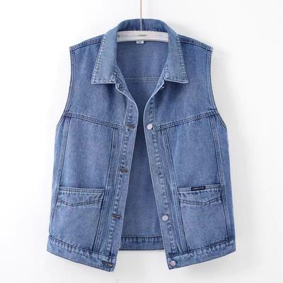 Retro Casual Denim Vest Women's Spring and Autumn Loose All-match Large Size Tooling Pocket Vest Vest Waistcoat Jacket