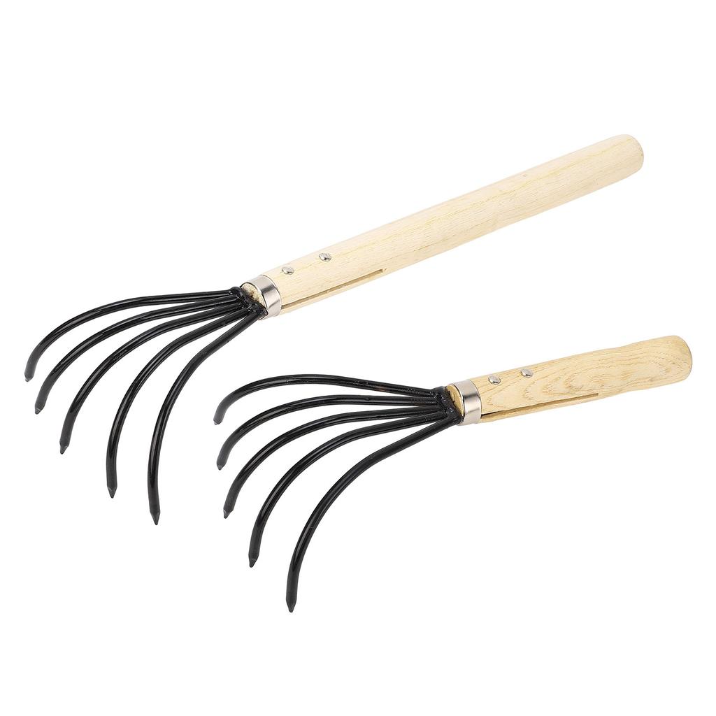 Garden Hand Rake 5 Steel Tines Wooden Handle Ergonomic Design Claw Cultivator for Tilling Loosening 