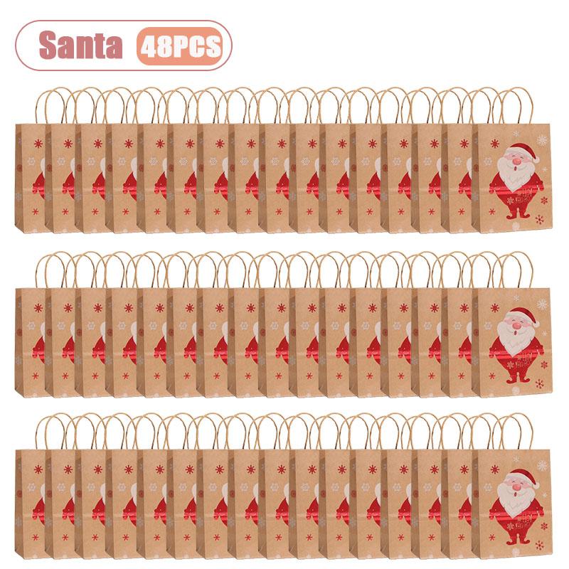 Christmas Kraft Paper Gift Bag Foil Stamped Reindeer Snowflake Tree Design Handheld Holiday Wrapping Bag for Party Gift Giving