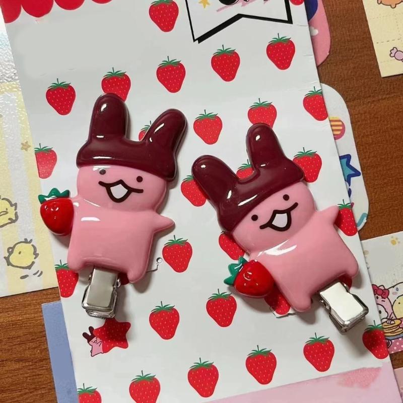 2PCS Adorable Rabbit Shaped Hair Accessory With Strawberry Design Practical Plastic Resin For Festival Occasion
