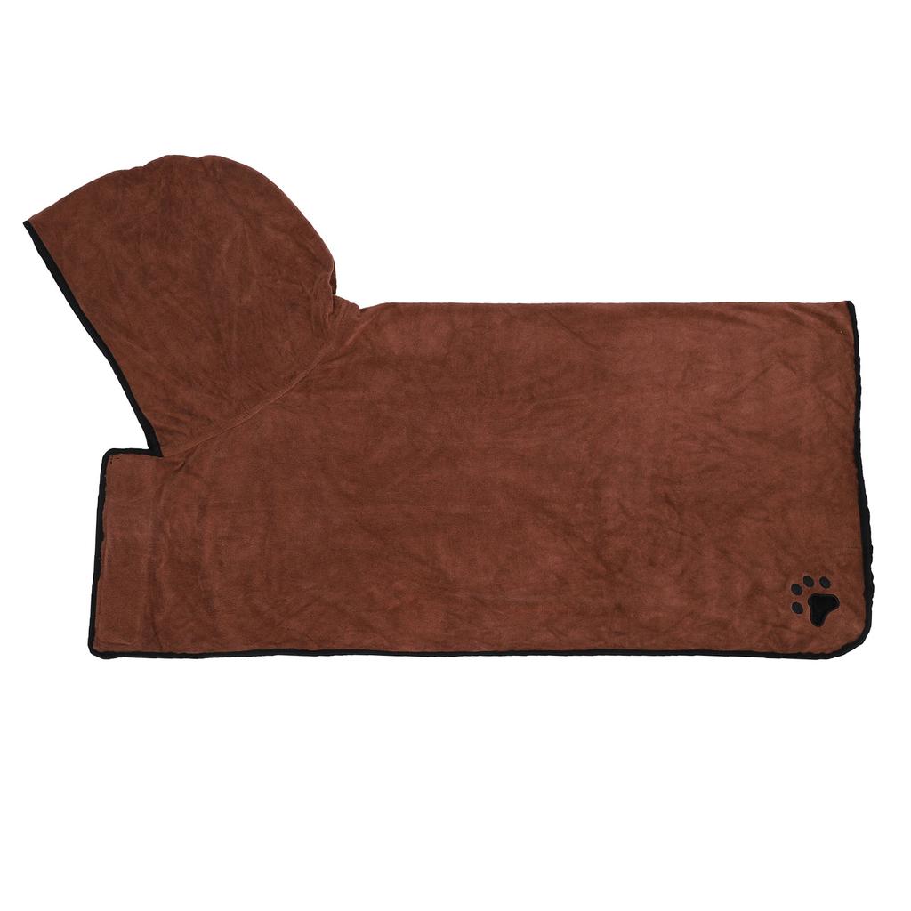 Pet Water Absorbent Bathrobe Dog Cat Wearable Hooded Drying Bath Towel with Belt BrownXL