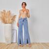 European & American INS Style Women's Front Slit Slimming Denim Long Pants