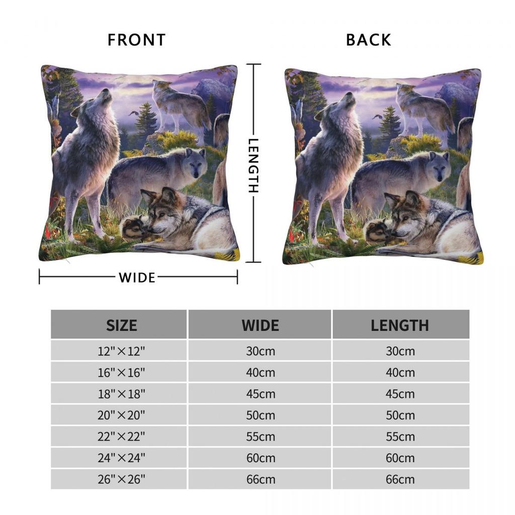 Wolf Pack Square Pillowcase Polyester Linen Velvet Pattern Zip Decor Home Cushion Cover