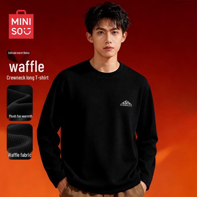 MINISO Unisex Fleece-Lined Waffle Knit Long-Sleeve Thermal T-Shirt 2XL