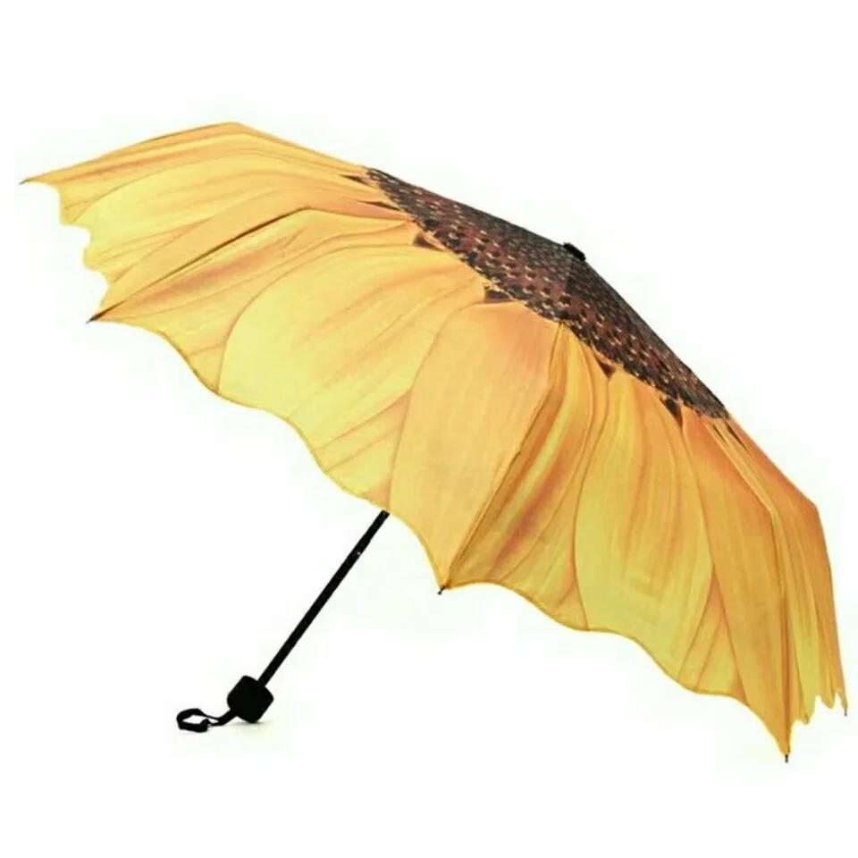 

8 Bones 3 Folding Creative Sunflower Flower Sunny and Rainy Umbrellas UV Protection Beach Funny Umbrella Parasol Gifts Iron&8K