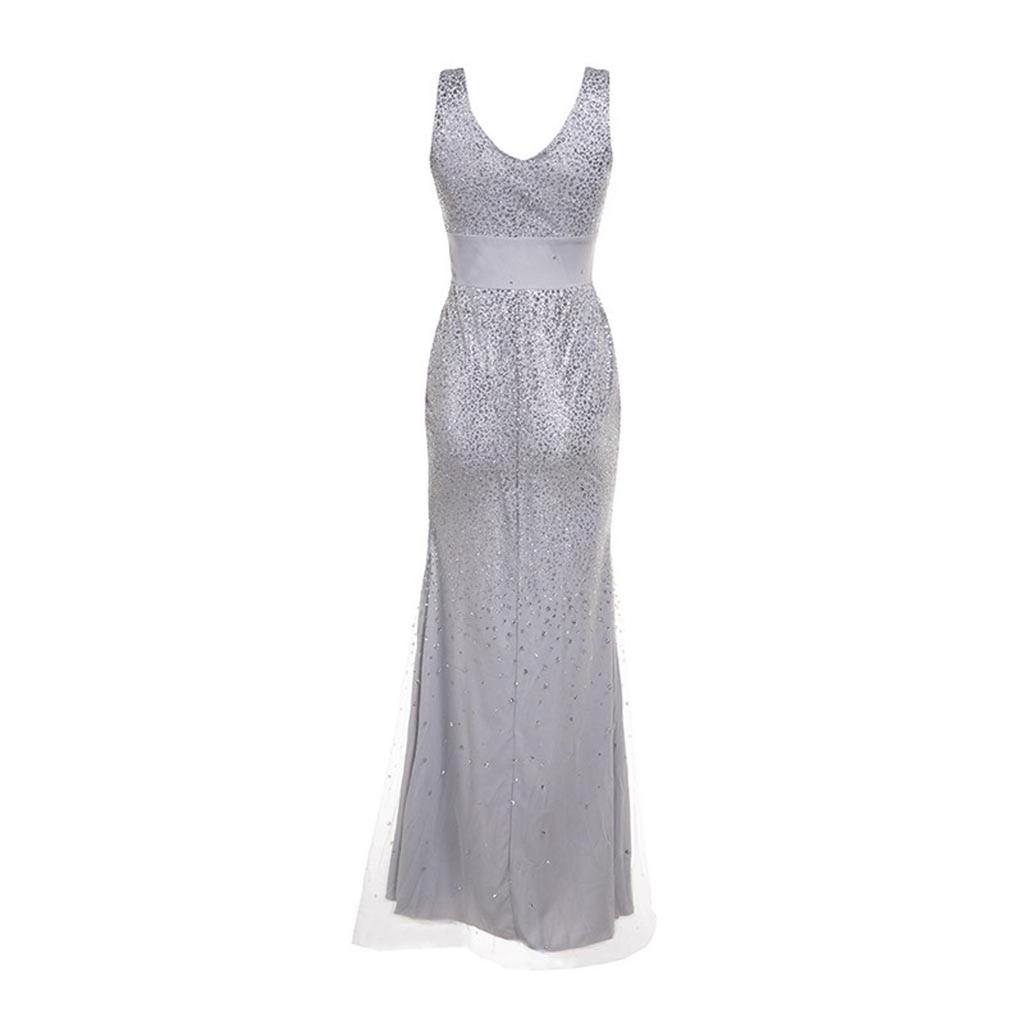 Kleid mit hohem Schlitz Damen Pailletten Abschlussball Party Elegant Dame Rückenfrei Sexy Kleid Damen Gold Elegant Brautjungfer V-Ausschnitt Langes Kleid
