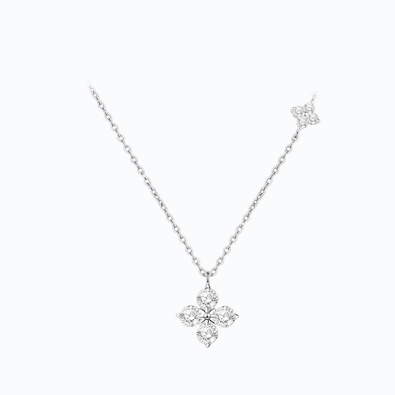 925 Sterling Silver Dainty Lucky CZ Leaf Necklace for Women 14k Gold Plated Flowers Elegant Pendant Necklace Wedding Jewelry