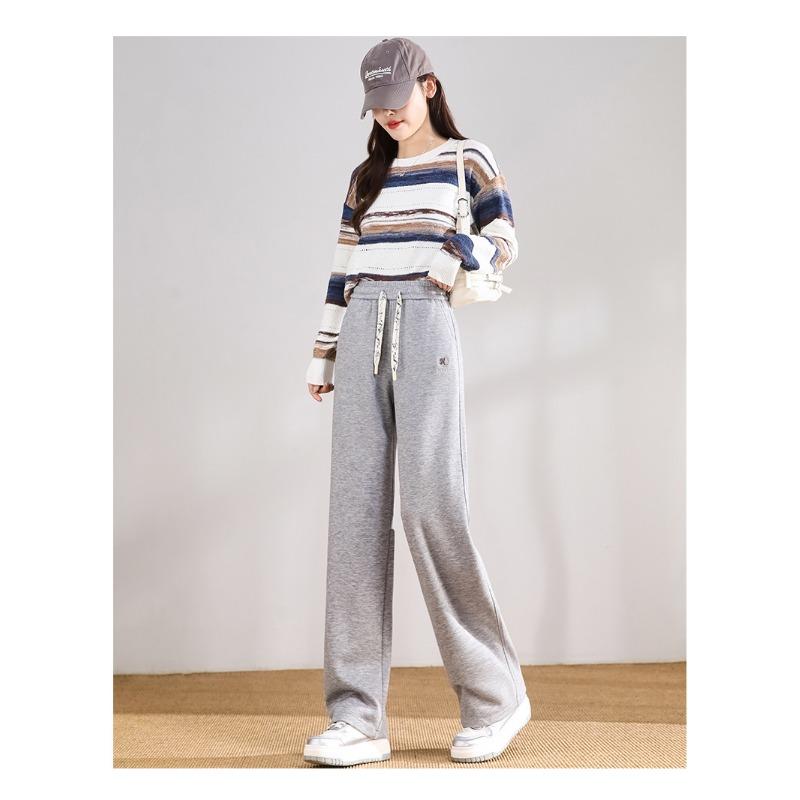High Waisted Cashmere and Glutinous Rice Pants Knitted Warm Straight Leg Pants