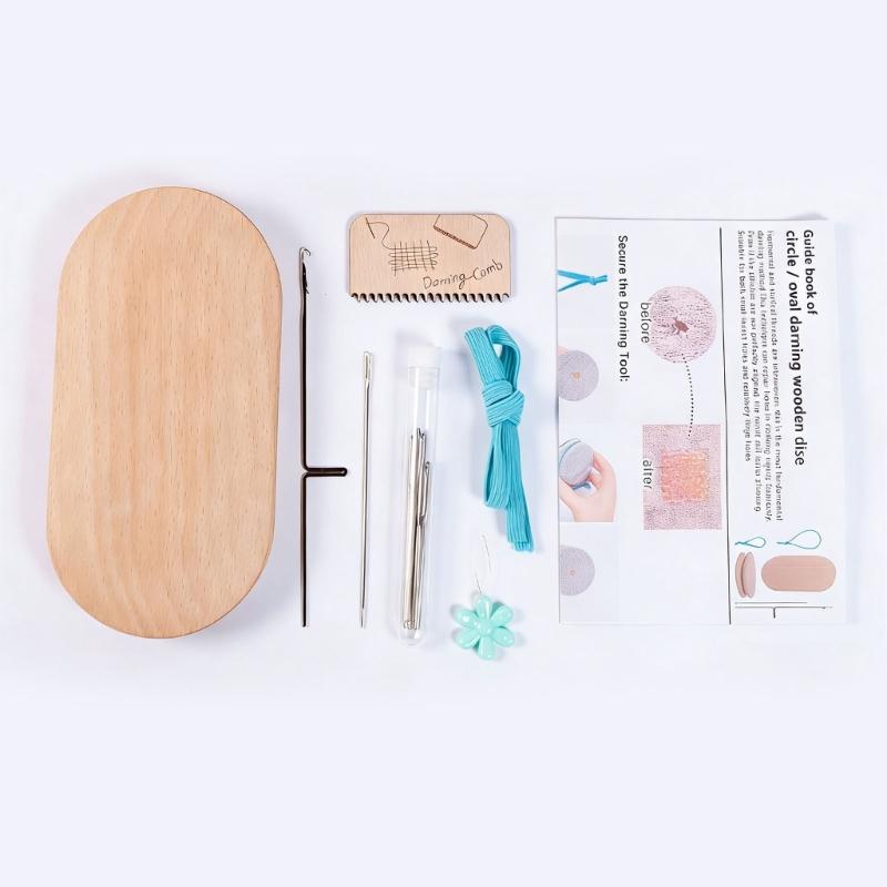 Elliptical Wooden Darning Tool Wood Mending Darning Tool Set With Large Eye Knitting Needle for Mending Socks Sweaters