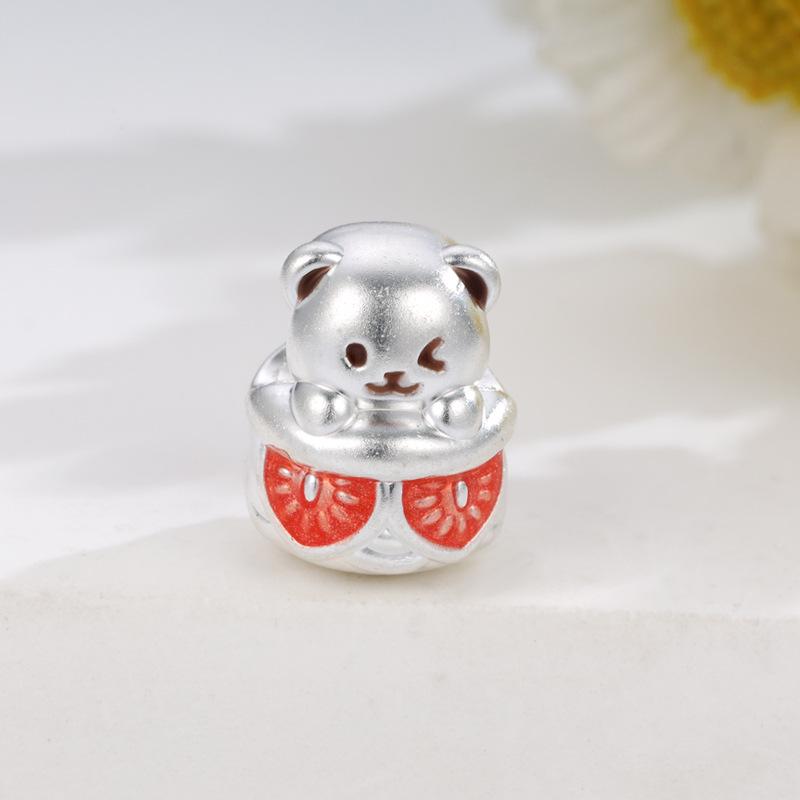 Handmade Sterling Silver 999 Strawberry Bear Macaron Jewelry Charm