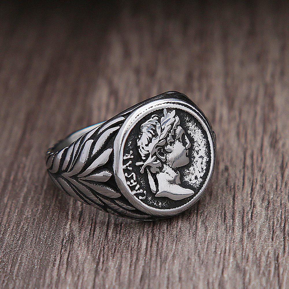 Anelli Vintage dell'Impero Romano di Cesare da Uomo Acciaio Inossidabile Colore Argento/Oro Moneta Testa di Cesare Sigillo Anelli da Uomo Gioielli alla Moda Regalo