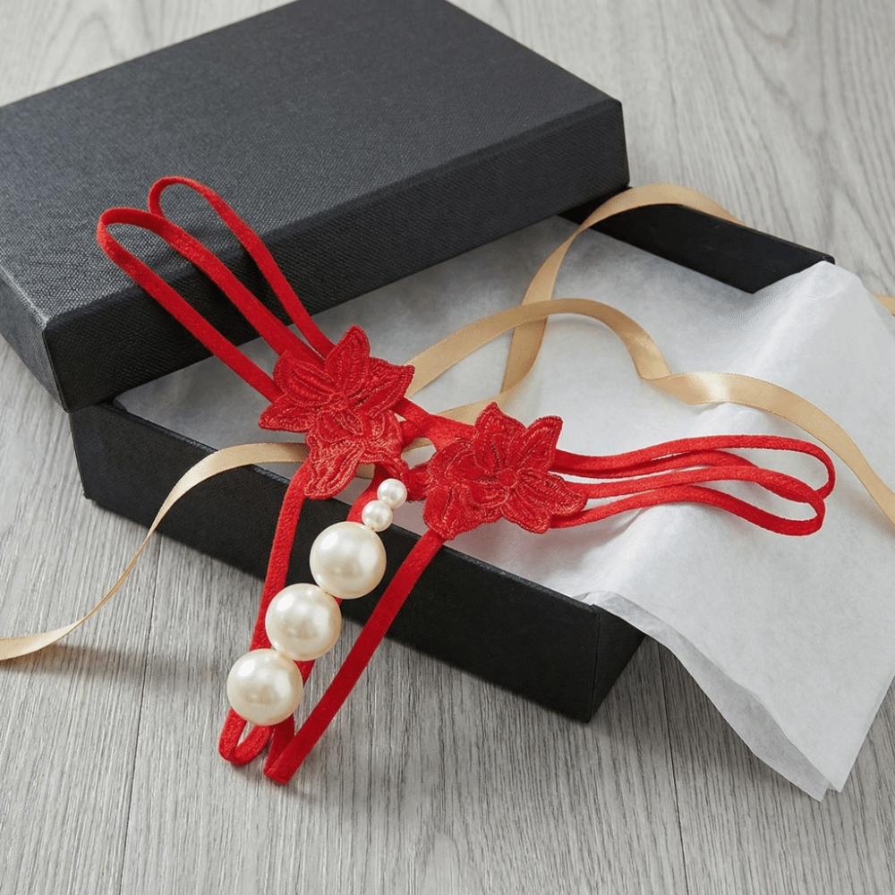 Low-waist Women's Thong Flower Mesh Lace Briefs Fashion Pearl Lace Underwear  Summer Spring