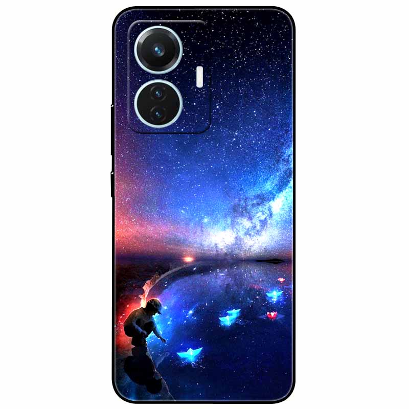 For Vivo T1 4G Case V2153 Covers TPU Black Silicone Starry Moon Cover for Vivo T1 44W Case Shockproof Soft X100 Pro Shells