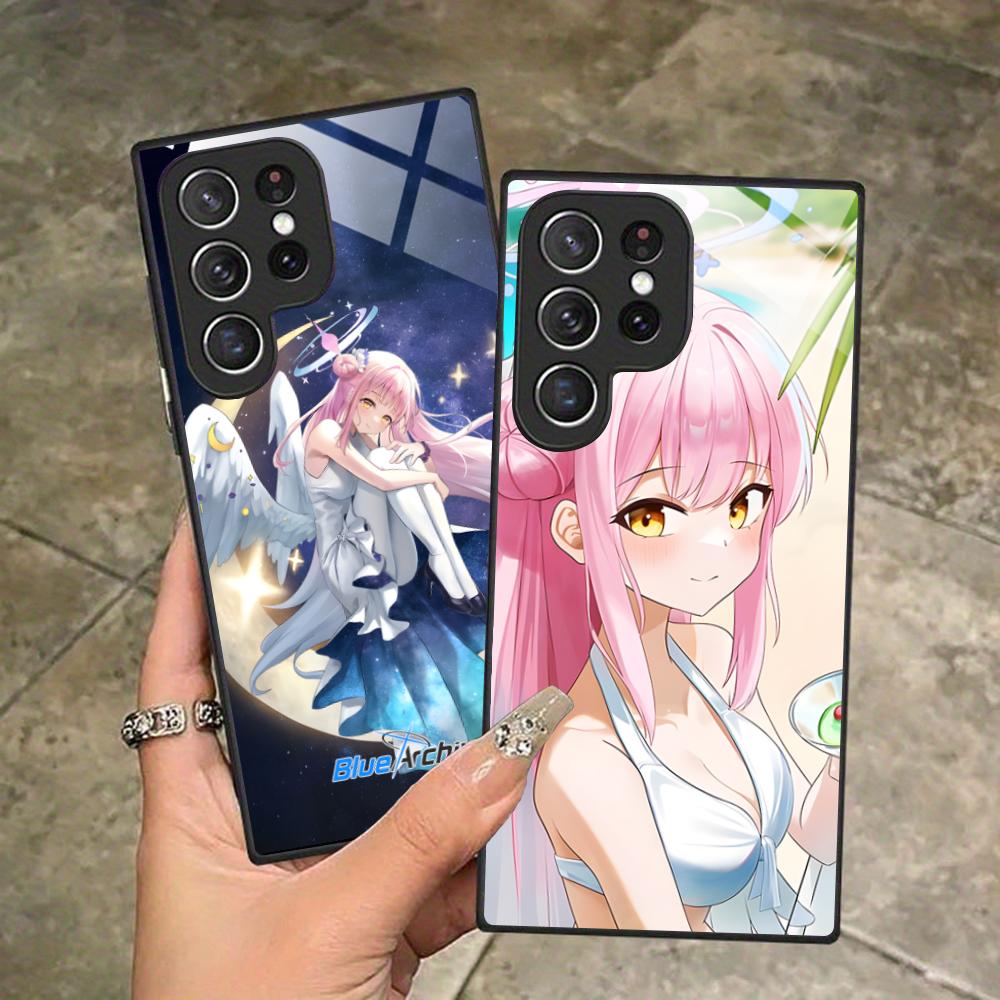 Blue Archive Misono Mika Glass Mobile Phone Case for Samsung Galaxy S26 S25 S24 S23 S22 S21 S20 Note20 Plus FE Ultra Colorful