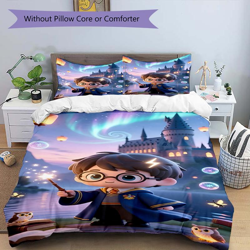 3pcs Duvet Cover Set (1*Duvet Cover + 2*Pillowcase, Without Core),Harry Potter Print Bedding Set, Bedroom Decor, All‑Season, Birthday Gift