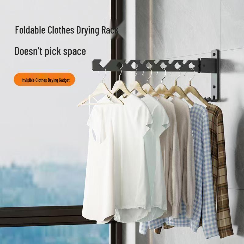 Wall-Mounted Telescopic Clothes Drying Rack - Punch-Free, Folding Design for Bathroom or Balcony
