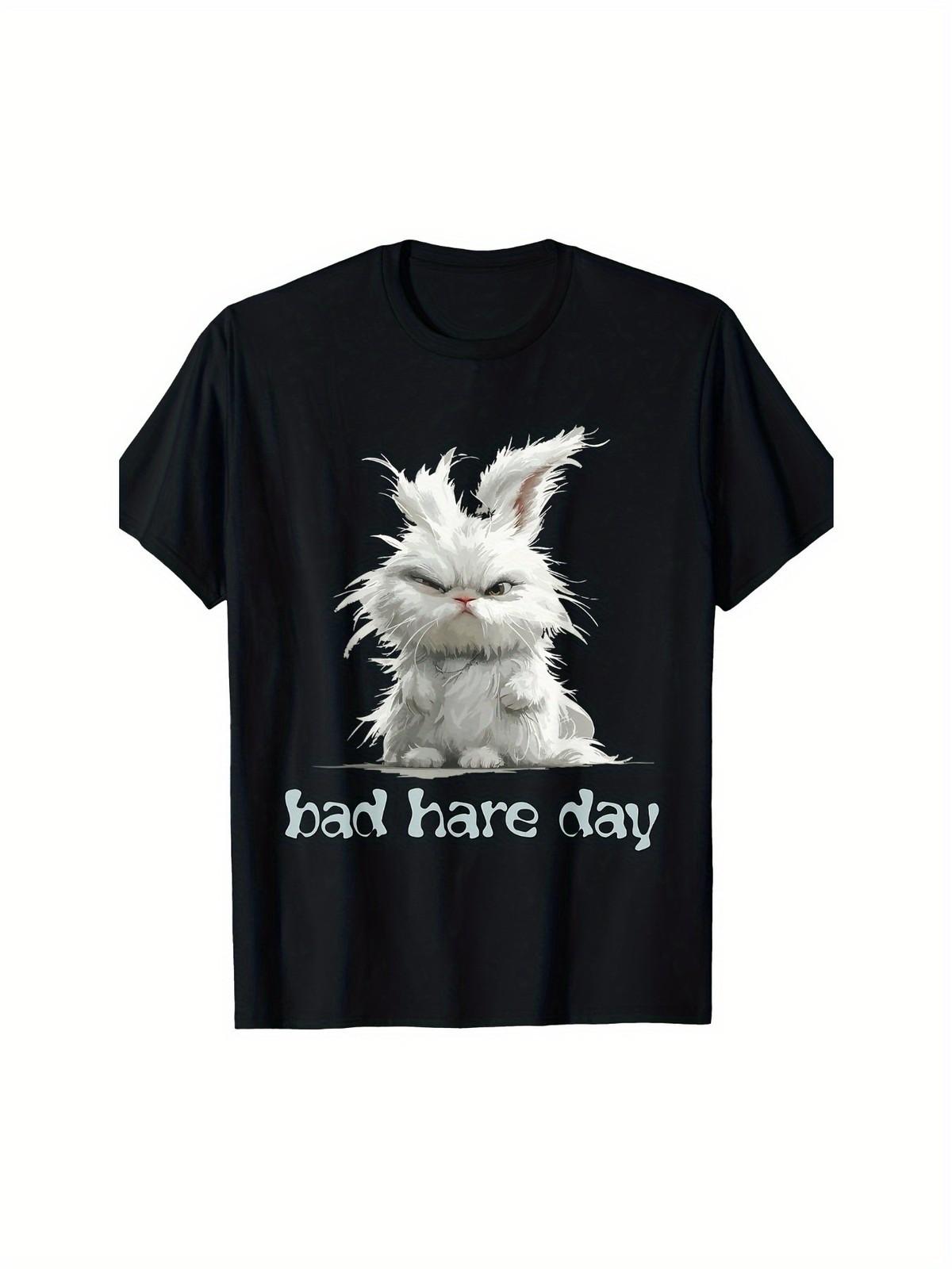 1pc Men s Bad Hare Day Funny Bunny Rabbit Graphic T-Shirt, 100% Cotton Cr S разноцветный