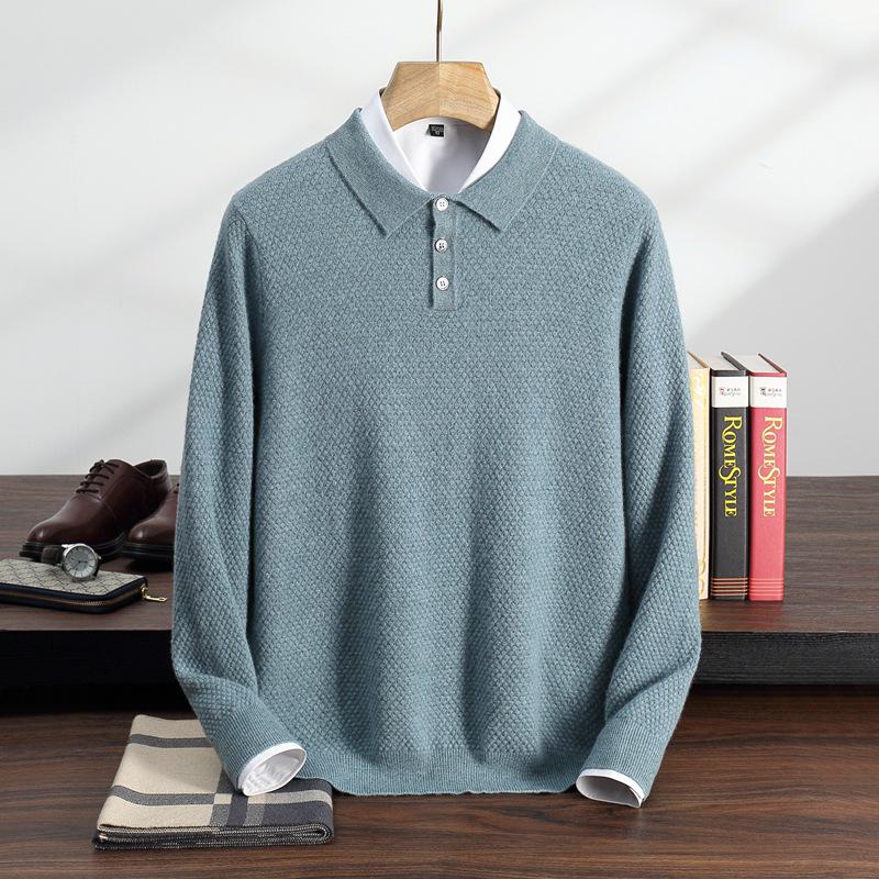 2025 Autumn/Winter Men's Solid Color Cashmere Polo Neck Knitwear, Soft & Fluffy Long Sleeve