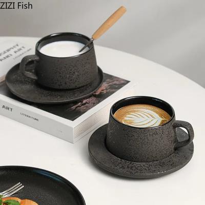 Japanese Coffee Cup and Saucer Set Vintage Ceramic Mug Office Afternoon Tea Cappuccino Latte Cup Home Milk Cup Drinking Set