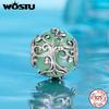 WOSTU 925 Silver Natural Gems Amethyst Energy Pendant Drop Amazonite Charm Clover Tree Evil Eye Bead Fit Bracelet Mom DIY Gift