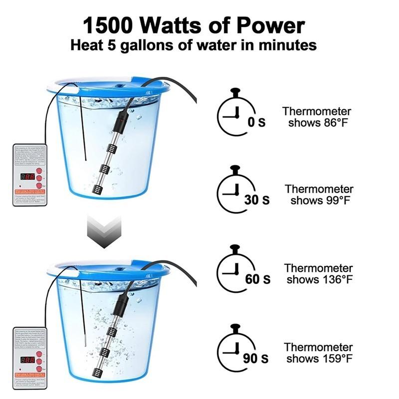 1500W High Power Immersion Water Heater Rapid Heating Immersion Element Boiler Portable Bathtub Heater