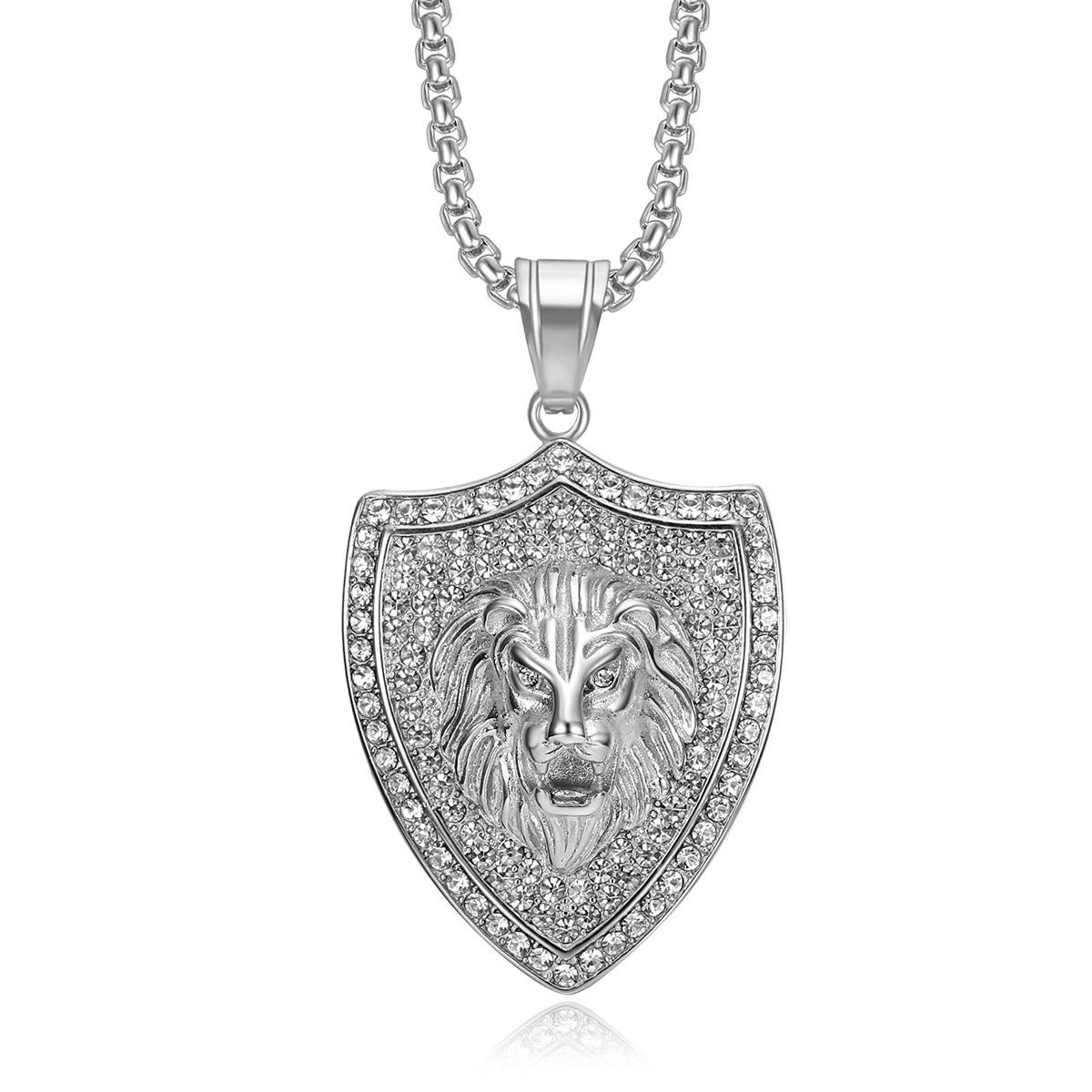 

Shield Lion Head Pendant Necklace 2026 Jewelry Fashion Trend Inlaid Zircon Men s Jewelry Party Accessories Necklace 60CM