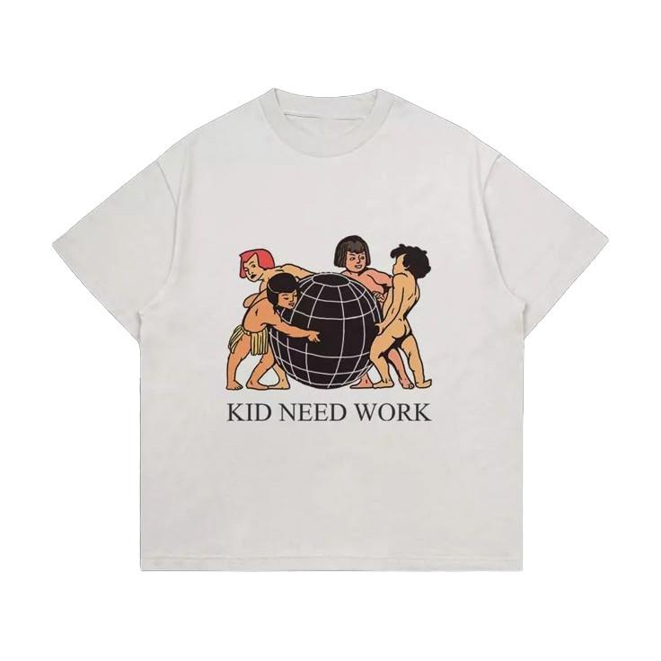 Kid Need Work , Funny Retro Classic Graphic Tee Unisex T-Shirt S