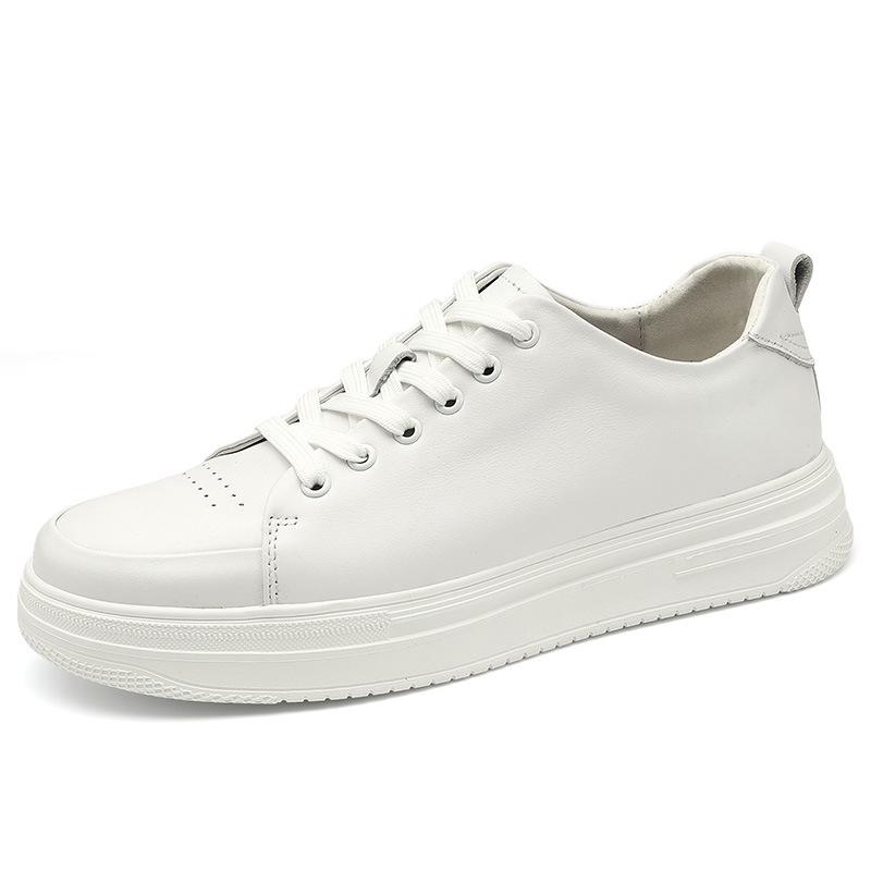 Men s and Women s Thick Sole White Sneakers - Hidden Height Boost, Low-top Cowhide, Trendy Casual Spring Shoes 44
