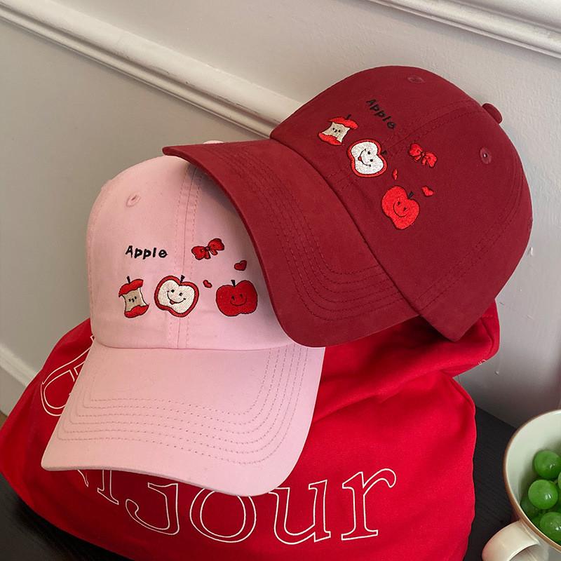 Cute Baseball Red Hat With Apple Embroidery Ideal For Spring Outfits For Women