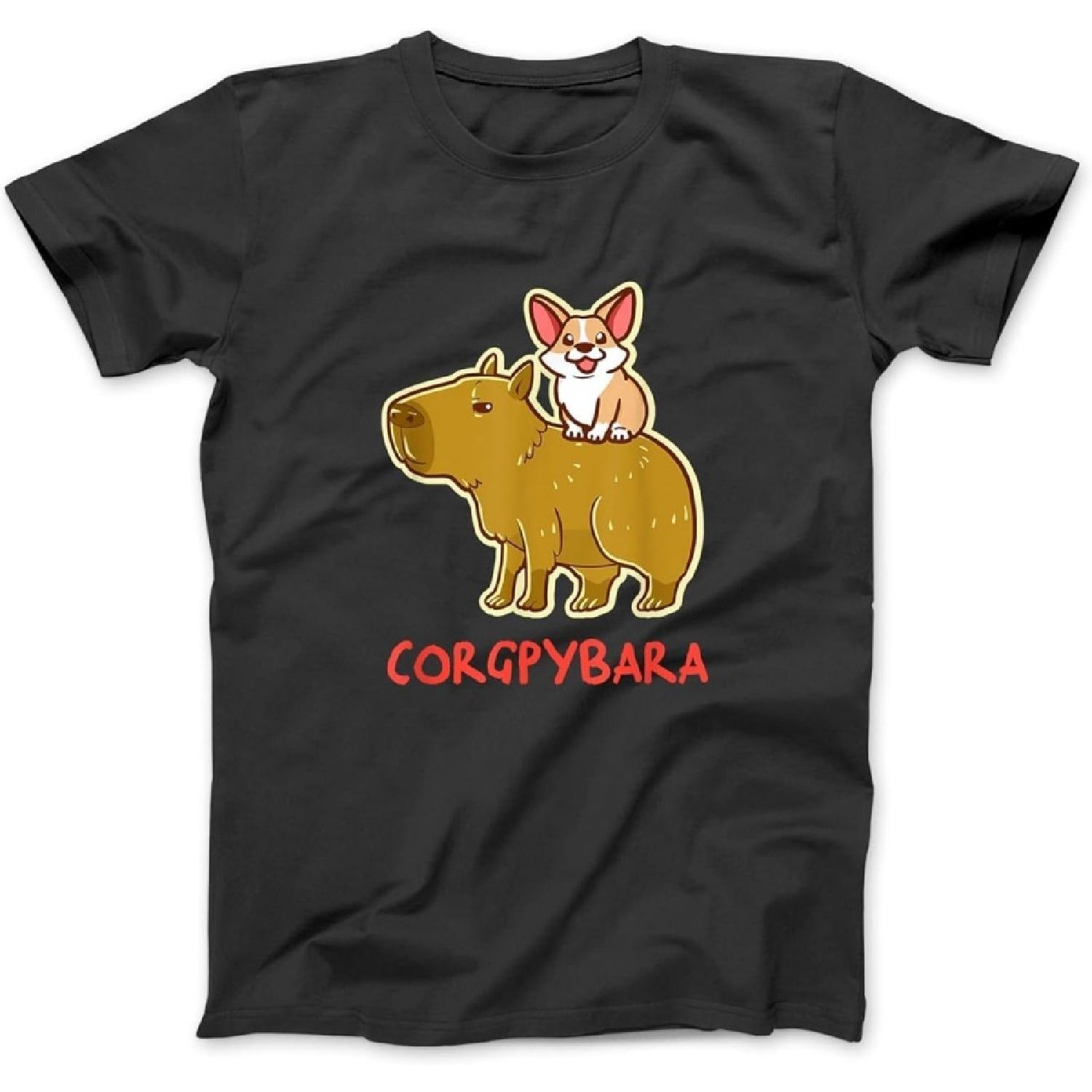 Capybara Funny Gifts, corgpybara, Corgi Sitting on Capybara T-Shirt, Sweatshirt, Hoodie for Men Women Kids Made in Canada Black S