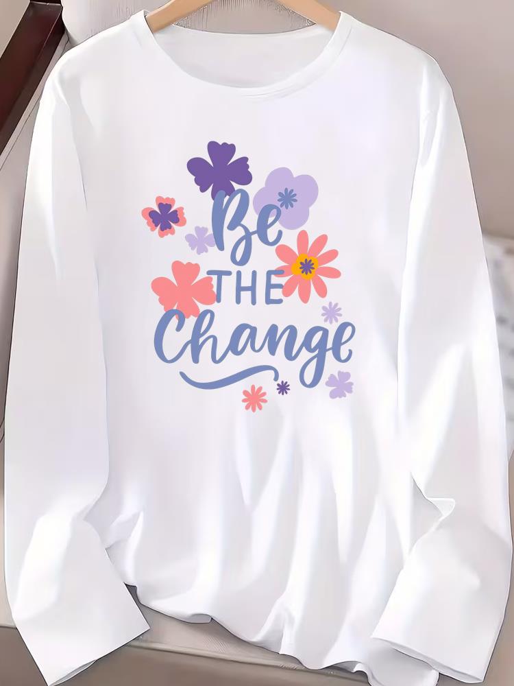 (Asian Size) Women Female Clothing Letter Cute 90s Casual Tee Lady Printed O-neck Long Sleeve T Shirt  Fashion Top Graphic T-shirts