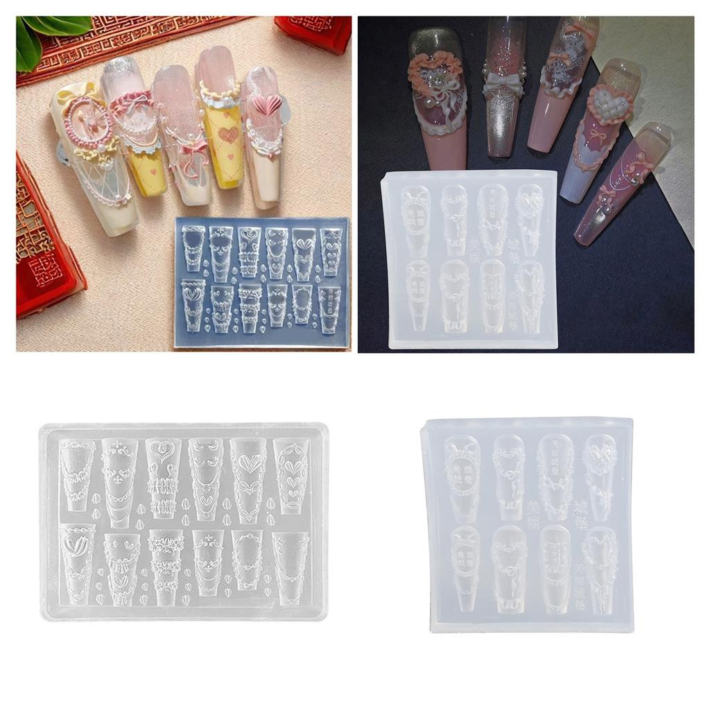 Food Grade Silicone Nail Art Mold With Carved Floral Design For Resin Crafts Easy Demolding DIY Accessories