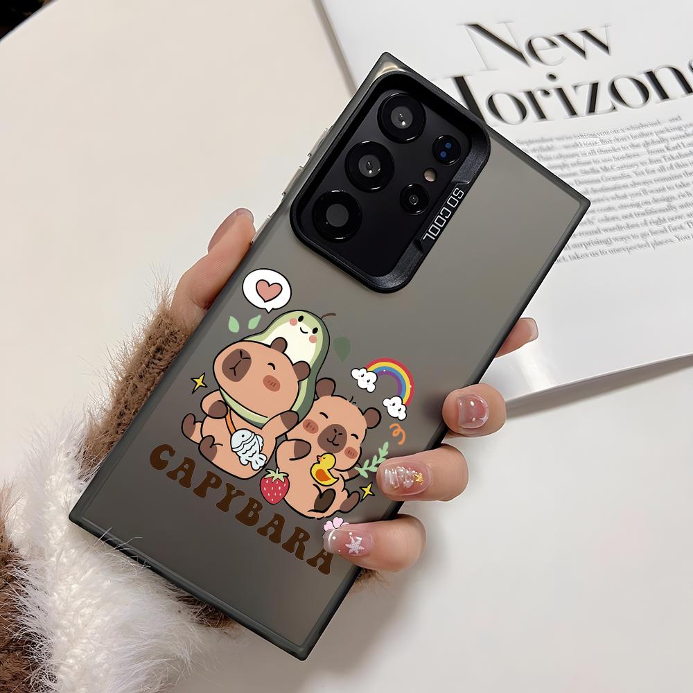 Cartoon Cute Capybara Phone Case For Samsung Galaxy S25 Edge S24 S23 S22 S21 S20 Ultra Funda Silicone Silver Cover