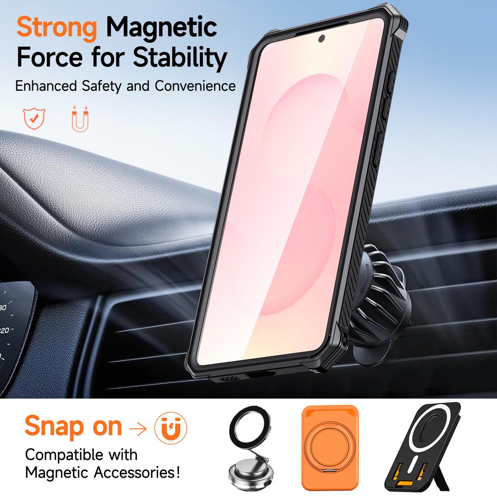 For Samsung Galaxy S26 Ultra Magnetic Case Rotating Kickstand PC + TPU Shockproof Drop-proof Phone Cover