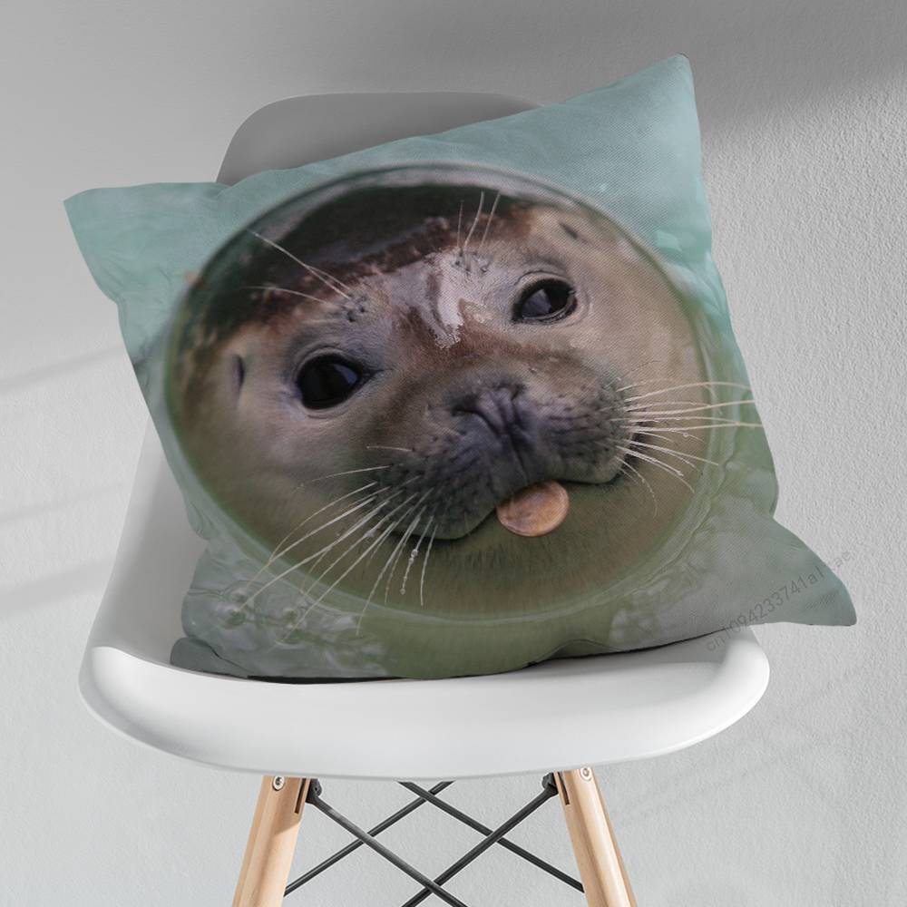 Cute Funny Animal Seal Sea Pillowcase for Sofa Room Office Decor Printing  Merchandise AllMatch Cushion Cover
