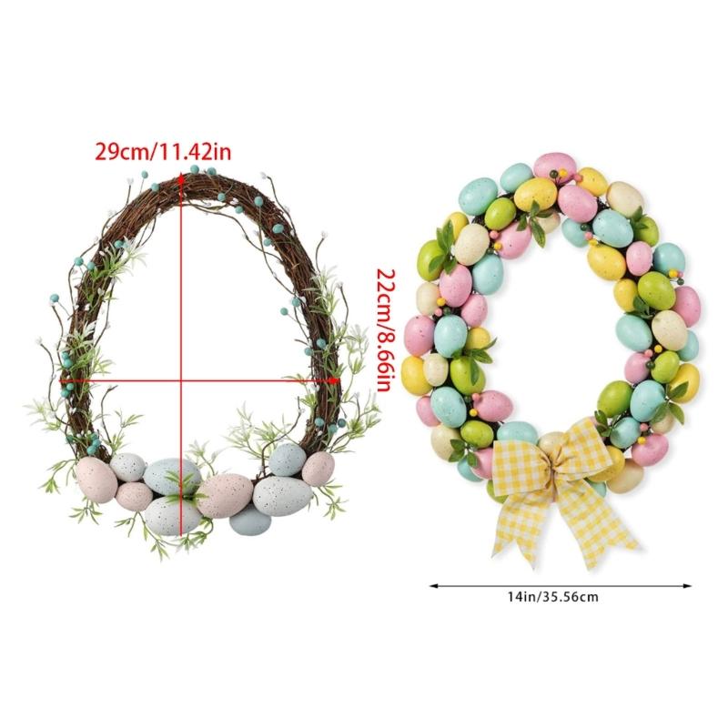 Plastic Easter Door Wreath With Artificial Eggs Flower Decoration Garland For Home Spring Party Celebration