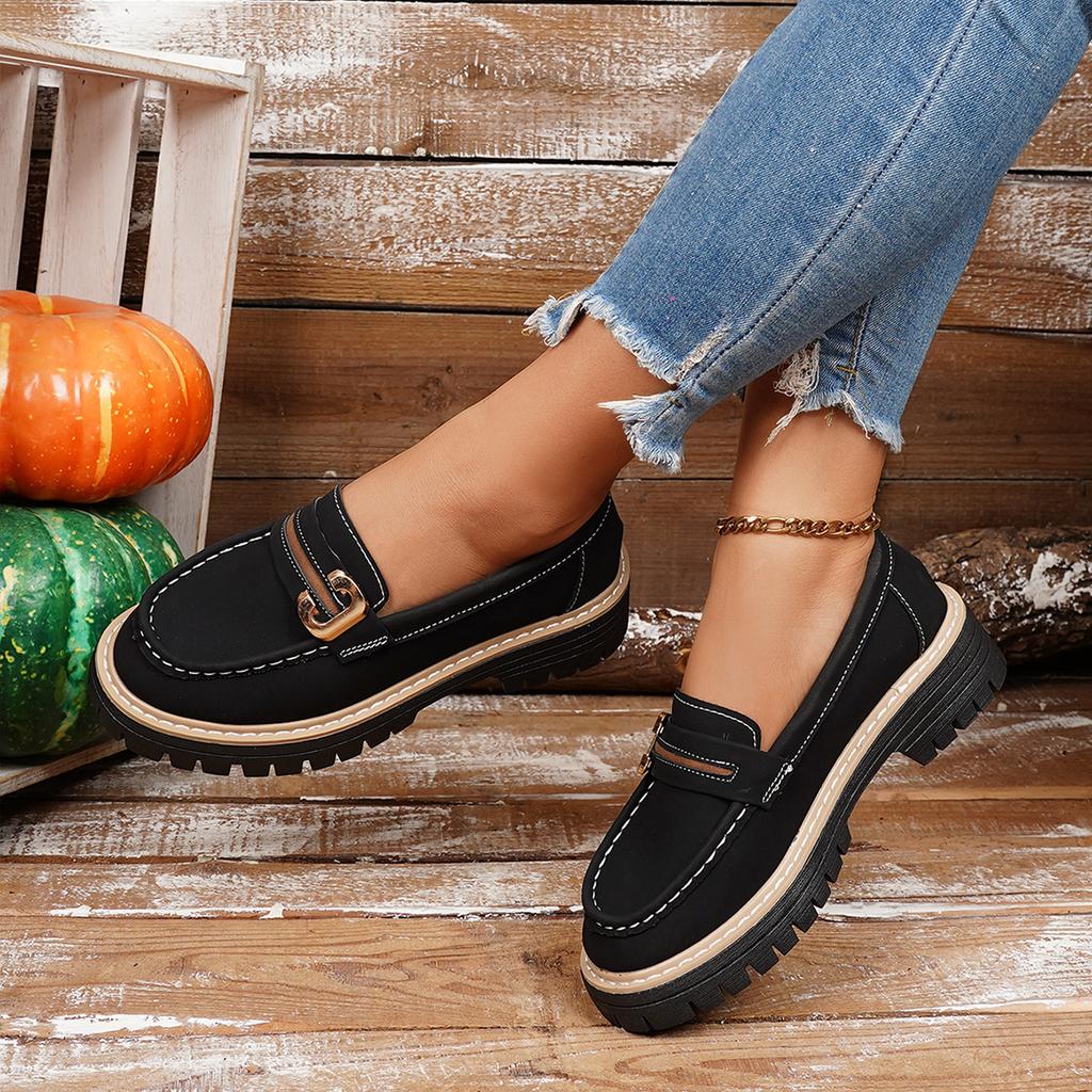 Neu Herbst und Winter Große Größe Lässig Britischer Stil Dicker Absatz Dicke Sohle Retro