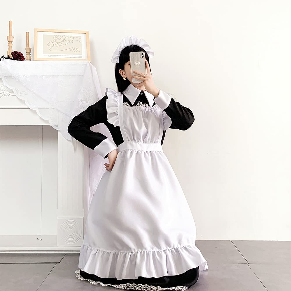 YAISHN Maid Uniform, Long English Style, Gothic Lolita One Piece, Halloween Costume, Women's, Cute Lolita Cosplay, Long Sleeve, Bow Tie, Party, Event