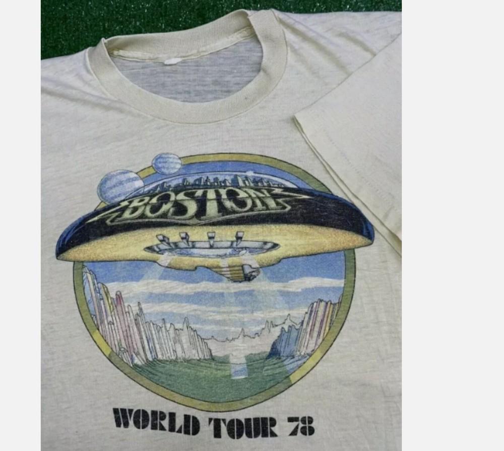 Rare Vintage Boston Rock Band 1978 World Tour Rock Funny White T Shirt Unisex T-Shirt XXXXL