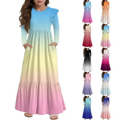 Girls' Tiered Ruffle Dress - Long Sleeve Printed Maxi With Pockets