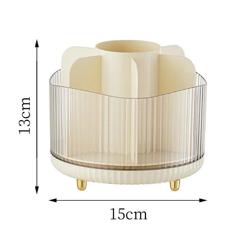 360° Rotating Makeup Brush Holder Desktop Cosmetic Storage Box with Lid Lipstick Eyebrow Pencil Holder Light Luxury Containe