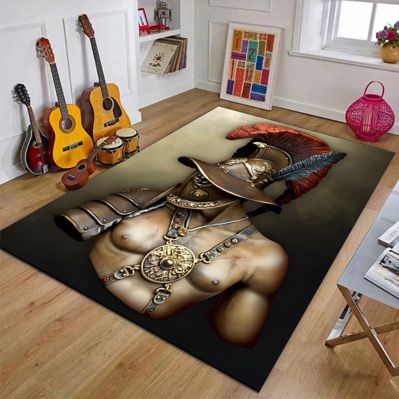 Gladiator Helmet Polyester Carpet, Soft Indoor Mat for Office Chair, Living Room, Computer Desk - Decorative Home Office Rug Design