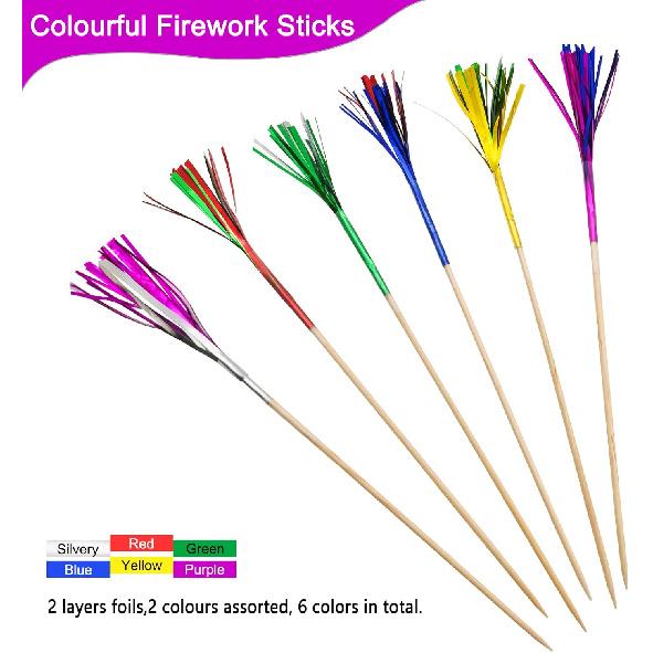 BLUE TOP Cocktail Picks Wood Foil Firework Cake Picks 9 Inch 100 PCS,Cupcake Toppers for Cakes Decoration, Children's Day, Party Suppliers,July