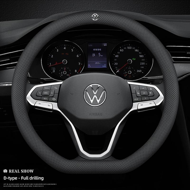 O4Volkswagen Car Nappa Leather Steering Wheel Cover Auto Accessories For VW GTI Polo Golf MK7 Passat B8 Tiguan Jetta T-ROC ID.4 CC