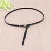 Women's Black Leather Thin Belt with Knot Decoration for Dress or Sweater
