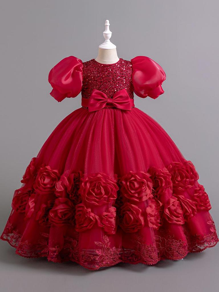 European and American Sequin Princess Evening Dress for Girls