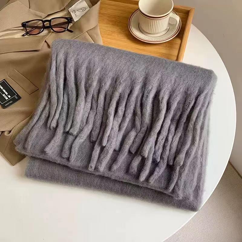 Damen Grobstrick Mohair Schal - Einfarbig, 2024 Herbst/Winter Stola & Halswärmer